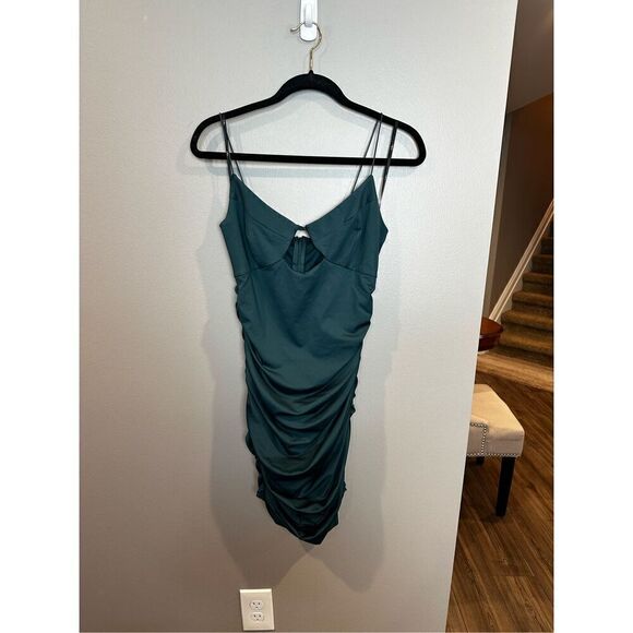 Lulus Green Ruched Cut Out Dress Medium - Picture 1 of 5